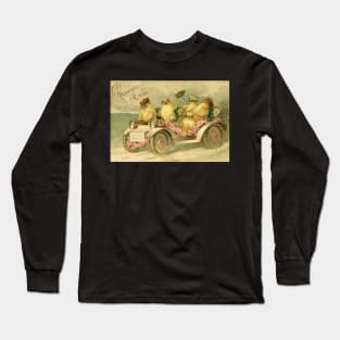 Vintage Easter Chicks Driving Car Long Sleeve T-Shirt